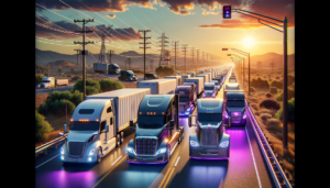 To further optimize your blog's SEO, here's how you can structure the Alt Text, Title, and Caption for the image: Alt Text: "American trucks on highway showcasing 2024 trucking industry trends, including electric and autonomous trucks, aligning with Cover Whale's insurance solutions.